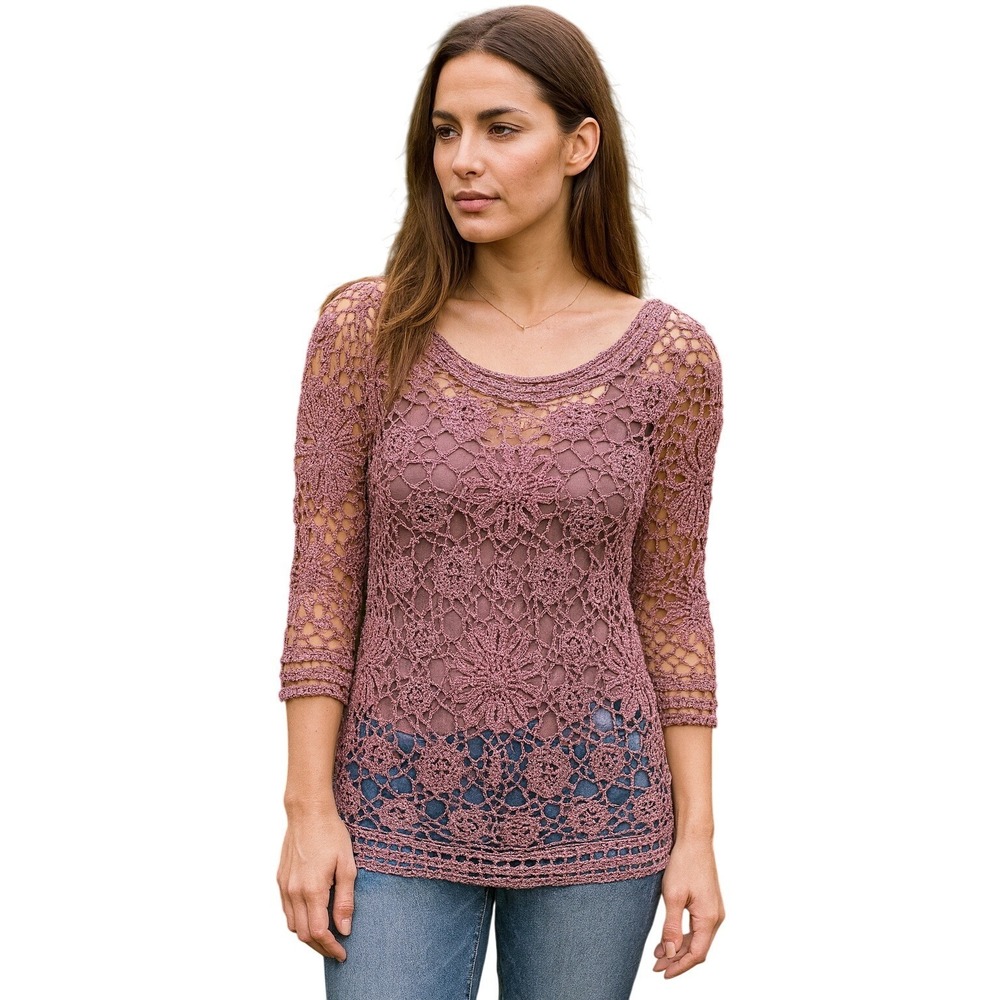 Fairycore Joseph A Purple Metallic Crochet Lace Knit Sheer Overlay Top S